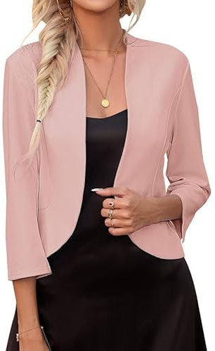 Clearlove Giacca da donna blazer tuta aperta anteriore Cardigan 3/4 maniche casual lavoro ufficio cropped blazer giacca da donna, Colore: rosa., S