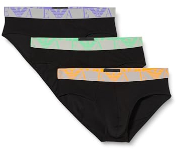 EMPORIO ARMANI Herren Stretch Cotton Bold Monogram 3-Pack Brief, Black/Black/Black, M (3er Pack)