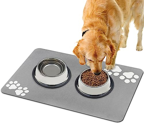 REESTBOO Napfunterlage Hunde, Super Saugfähige Futtermatte Hunde Hundenapf Matte, rutschfeste Fressnapf Unterlage für Hunde Katzen Haustierfutter, 40 x 60cm (Lichtgrau)