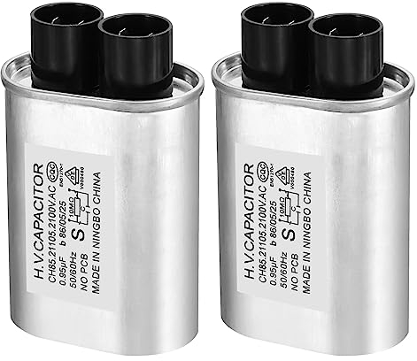 PATIKIL Microwave Capacitor, 2 Pack 0.95uF AC 2100V High Voltage Capacitor 7mm Pin Distance for Universal Microwave Oven, Silver Tone