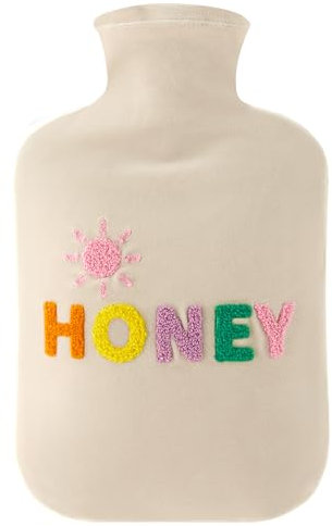 samply Premium Hot Water Bottle with Cute Cover, Removeable & Washable Soft Bottle Cover, 2L Hot Water Bag for Hot and Cold Compress, Hand Feet Warmer, Beige Sun