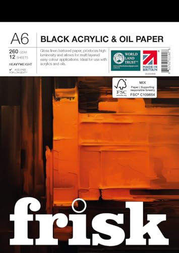 Frisk Tarjetas postales de acrílico y papel al óleo, 260 g/m², 12 hojas A6, color negro