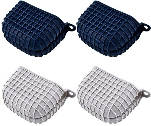 NIOIPXA Mini guantes de horno, manoplas de horno de silicona para cocinar y hornear (4, azul + gris)