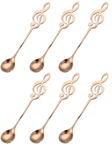 sourcing map 6Pcs Stainless Steel Music Note Coffee Spoon Mini Tableware Dessert Spoons Stirring Mixing Spoon for Tea Coffee Cake, 6 Inch Rose Gold