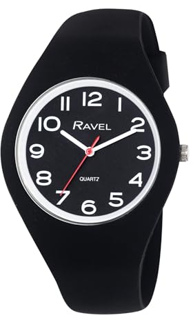Ravel - Unisex Slim Comfort Fit Contrast-Uhr mit Silikonarmband - Analog Quarz - R1804.33 - Schwarz Nummeriert