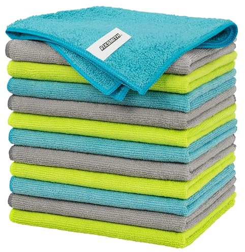 FIXSMITH Microfibre Cleaning Cloth - Pack of 12, Multi-Functional Cleaning Towels, Size: 12 x 16 in, Highly Absorbent Cleaning Rags, Lint-Free, Streak-Free Cleaning Cloths for Car Kitchen Home Office