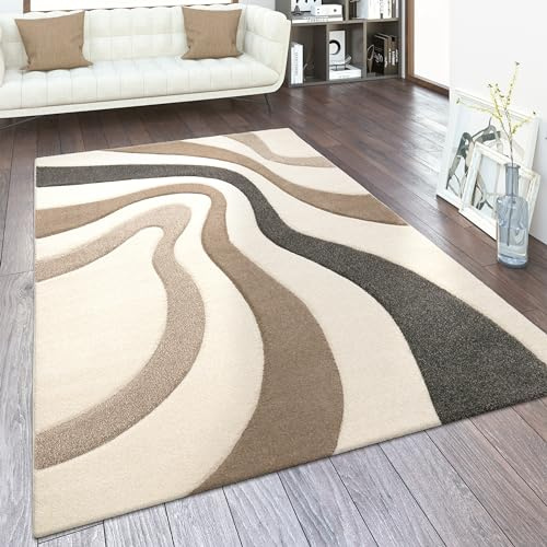 Paco Home Designer Teppich Modern Abstrakt Wellen Optik Konturenschnitt In Versch. Farben und Größen, Grösse:80x300 cm, Farbe:Creme