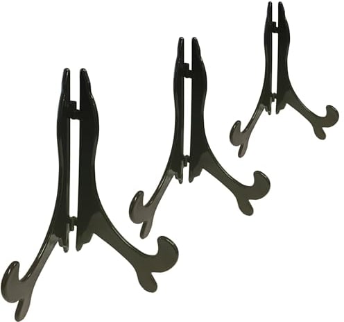 Black Plastic Folding Easel Stand – Medium Plate or Photo Display Holder for Pictures, Albums and Decorative Items Medium (Fits 3 to 6 Inch, Pack of 1)