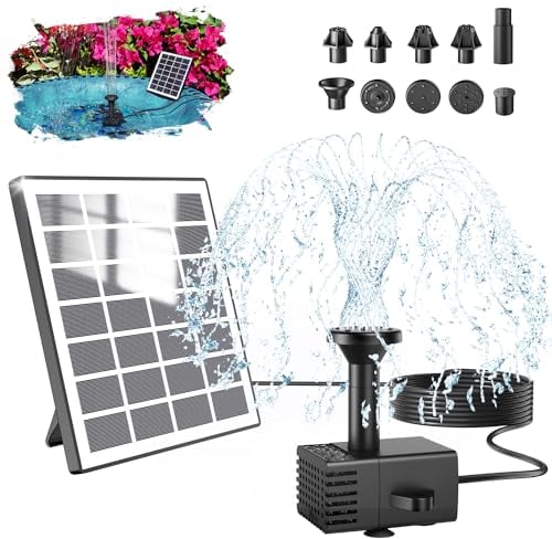 SZMP Fuente Solar con Panel Solar 100% Vidrio,2025 Upgraded Bomba de Agua Solar,Fuente Jardin Exterior con 10 Boquillas,para Estanque de Jardín Fuente,Baño para Pájaros,Piscina,Patio y Decoración