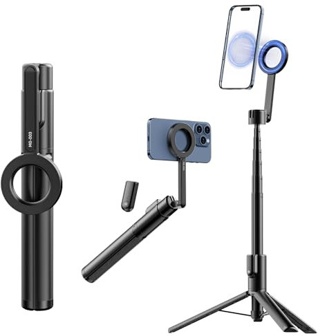 Magnetische Telefon Selfie Stick Stativ für iPhone Magnetische, ULANZI MG-003 153cm Flexible Handy Stativ Stand mit Fernbedienung 52N Magnet Portable Vlog Video Mount Kompatibel mit iPhone 16 15 14 13