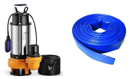 VEVOR Pompe de Relevage Eaux Chargées 2200 W Pompe d’Évacuation pour Eaux Chargées & Silverline - Polychlorure de vinyle (PVC) Tuyau souple plat 10 m x 32 mm (633656)