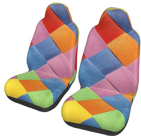 Weisupg Autositzbezüge, bunt, kariert, 2-teiliges Set, Autositzschoner, universelle Vordersitzbezüge für Autos, LKWs, SUVs