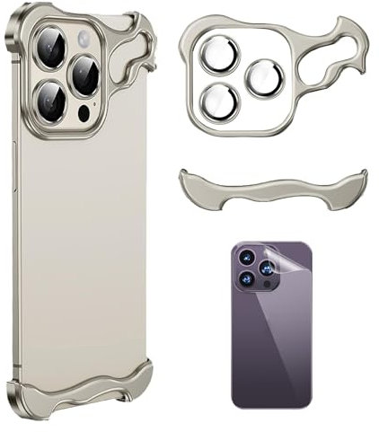 Hohny Alloy Armor Premium Case, Alloy Armor for iPhone Case, Alloyarmor Zinc Alloy Frameless Phone Case for iPhone 12 13 14 15 Pro Max with Mobile Phone Back Film (For iPhone12Promax,Gray)