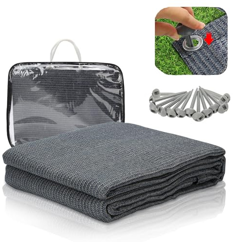Ollewiellan Alfombra para tienda de campaña, 400 x 600 cm, transpirable, antideslizante, lavable, antimoho, resistente a los rayos UV, con 12 agujeros, 13 estacas y bolsa de transporte, color gris y