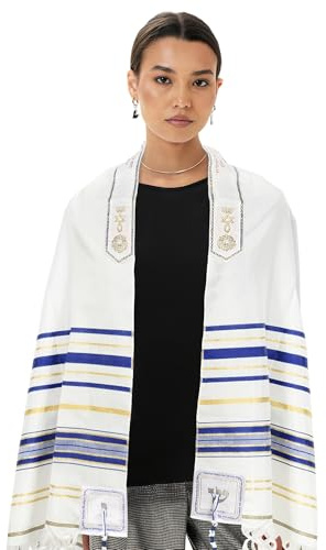HalleluYAH Messianischer blauer Tallit-Gebetsschal, 183 x 55 cm, mit Tasche, für Damen und Herren, entworfen in Israel, Blau, 72-22