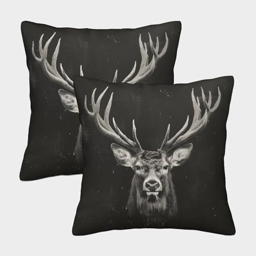 ZHUICHENG Hirsche Kissenbezug 2er Set Kissenbezüge Wohnzimmer Kissenhülle Couchkissen Polyester Polster Textil Für Sofa Schlafzimmer Couch Outdoor Zierkissen 50x50cm