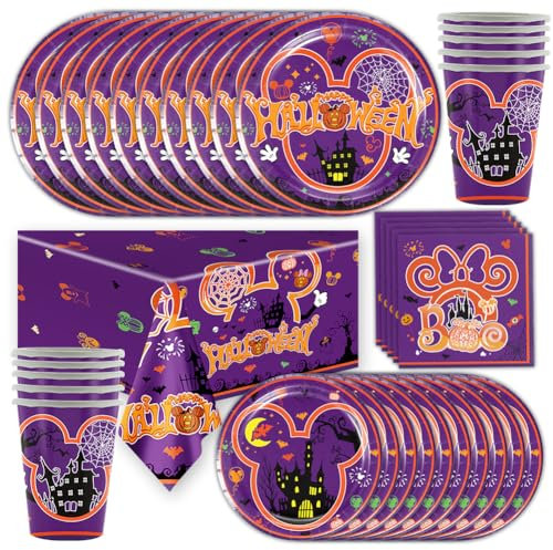 RTUHCSP 81 Pezzi Stoviglie Halloween, Piatti Halloween Per Feste, Decorazioni Per Feste Di Halloween Stoviglie a Tema Halloween Accessori Stoviglie Tavola Forniture Per Feste - 10 Persone