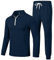 MoFiz Tuta Uomo Completa Casual Sportiva Tuta da jogging Manica Lunga 2 Pezzi 1/4 Cerniera Felpa e Pantaloni con Tasche Blu marino Taglia US L/EU XL