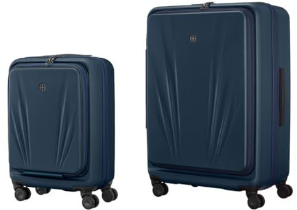 WENGER Skyon 2- teiliges Koffer-Set, Handgepäck + Reisekoffer Groß, Hartschale, Trolley, Laptop- und Tabletfach, Sicherheitsschloss, Blau, 653571