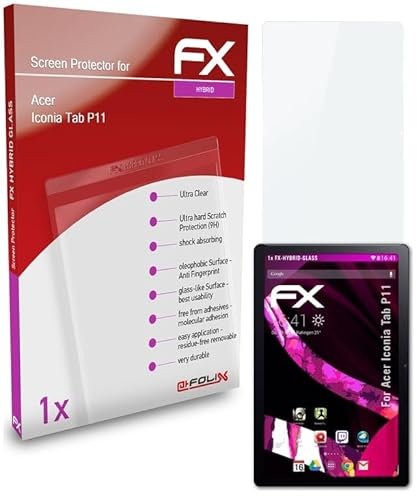 atFoliX Glasfolie kompatibel mit Acer Iconia Tab P11 Panzerfolie, 9H Hybrid-Glass FX Schutzpanzer Folie
