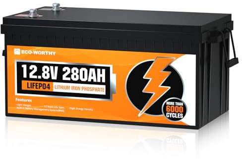 ECO-WORTHY Batterie Lithium 12V 280AH Lifepo4 avec Protection BMS et Plus de 6000 Cycles Batterie Lithium Camping car et pour Bateau, Système Solaire, Masion