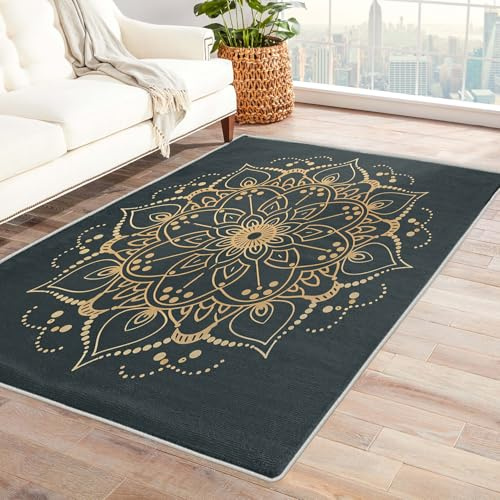Generisch Mandala Teppich - Teppich Wohnzimmer Schlafzimmer Mandala Muster, Kleiner Teppich Meditation Yoga, Weich Kurzflor & Waschbar & rutschfest Fussmatte Innen, Kinderteppich 60x90 cm