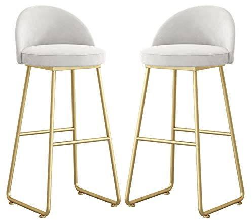 Gardeneea Bar stools, bar stools for kitchen counters, wrought iron tall bar stools with backrest velvet kitchen island stools (White 65cm)