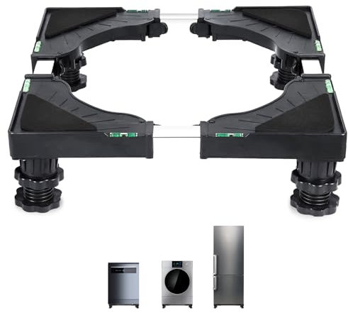 Adjustable Washing Machine Base Stand, Raisaplin Appliance Dolly Cart with 4 Strong Feet Mini Fridge Stand Furniture Stand Mover Mobile Roller Pedestal Multi-Functional Base for Dryer Laundry