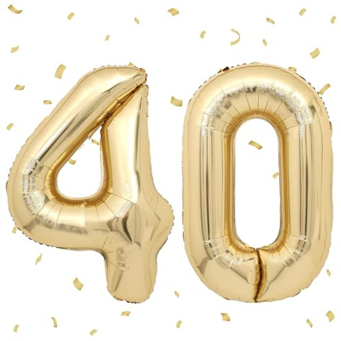 Luftballons 40 hellgold, 101 cm, Folienballons, Zahl 40, Gold, große Luftballon, Nummer 40, Dekoration 40 Jahre, für Damen und Herren, Geburtstag, Party, Deko