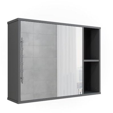 Vicco Badspiegelschrank Leano, Badezimmerspiegel, Anthrazit, 80 x 60 cm