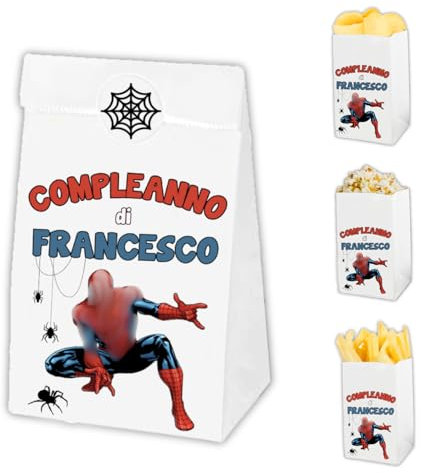 Auguriando 25 Sacchettini Compleanno Bambini Personalizzati Sacchetti Dopo Festa Regalo Personaggi Sacchetto Carta Regali dopofesta Caramelle Alimenti (Man)