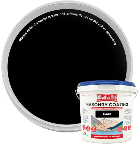 Kingfisher Weatherflex Waterproof Masonry Paint 5L, Raven Black | Non toxic outdoor paint for brick, stone and concrete, crack resistant and breathable in extreme weather