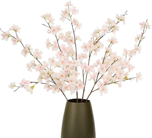 Prmape 4 Stück Künstliche Blumen Kirschblüten, Künstliche Kirschblütenzweige Rosa, Seidenblumen wie Echt 107cm, Kunstblumen für Hochzeit Party, Zuhause, Büro, Vase, DIY Frühlingsdeko