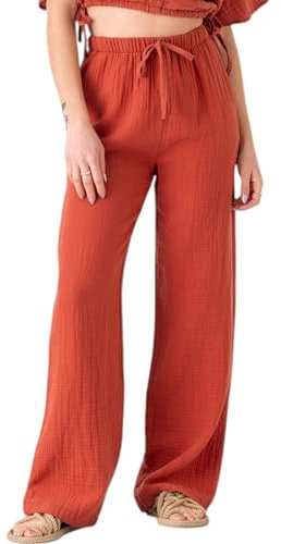 Palazzohose MusselinDamen Sommerhose 100 % Baumwolle, elastischer Bund