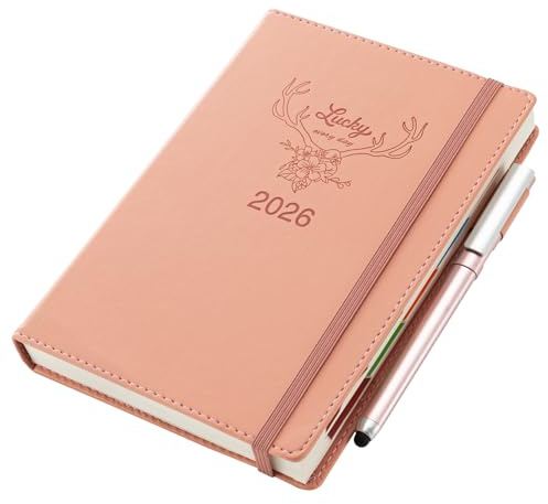 Donfulfip 2026 Terminplaner A5, ein Tag pro Seite, Akademischer Terminkalender 2026, Januar-Dezember, täglicher & monatlicher Planer, Organisationsjournal mit Stift-Set, Aufklebern, farbigen
