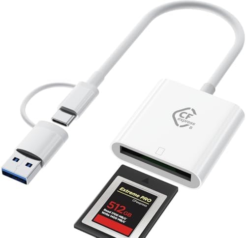 Loydia USB C CFexpress Typ B Kartenleser, USB3.2 Gen2 CFexpress-Typ-B-Kartenleser-Adapter, 2 in 1 USBC/USB-A cfexpress-Speicherkarten-Adapter für CF Express B-Karten, kompatibel mit Windows/Mac/Linux