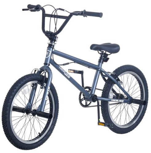 TRIOBLADE 20 Inch BMX Bike for Boys Girls & Adults Freestyle BMX Bicycle with 360 Degree Rotating Handlebar & 4 Pegs High-Ten Steel Frame Rear U-Brake, Professional Stunt Bike (Grey)
