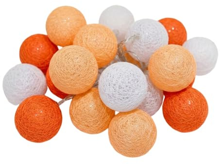 Hiseng LED Baumwollkugeln Lichterkette Batteriebetrieben, 6 cm Cotton Ball Lichterketten Kugeln Nachtlicht für Weihnachten, Hochzeit, Party, Zimmer, Innen Deko (orange,2M-20LED)