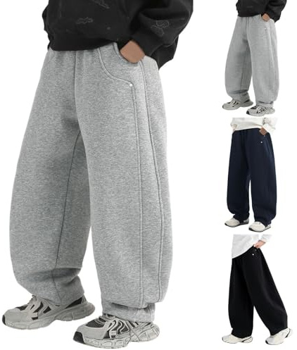 Générique Pantalon de jogging sportif pour garçon à jambes larges, pantalon sport d'automne décontracté, taille élastique, baggy, avec ourlet ouvert enfants et adolescents