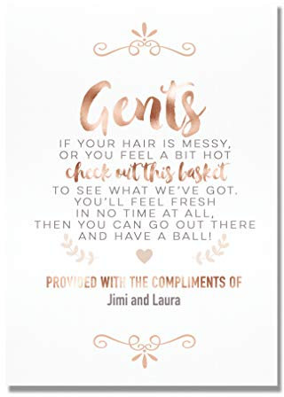 Personalised Gents Toiletry Bathroom Basket Wedding Sign in Rose Gold Effect & Peach RG19