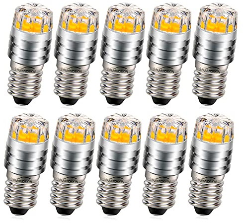 Ruiandsion 10 Stück E10 LED Upgrade Birne 2W COB 6V 2700K Gelb LED Birne Ersatz für Taschenlampen Taschenlampe Scheinwerfer Scheinwerfer