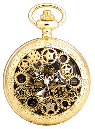 Unendlich U Herren Römische Ziffern Skala Taschenuhr mit Halskette Kette Analog Handaufzug Unisex Retro Steampunk Mechanische Kettenuhr