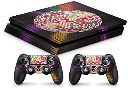 Design Aufkleber Skin Schutzfolie kompatibel mit Playstation 4 PS4 Slim + 2 Controller Skins Rainbow Disco