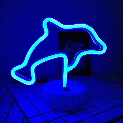 Dolphin Signs Night Lights LED Lamp Neon Marquee Battery USB Operated Table LED Lights Dolphin Gifts Decor Table Decoration Girls Bedroom Living Room Christmas Party as Kids Gift(Blue Dolphin)