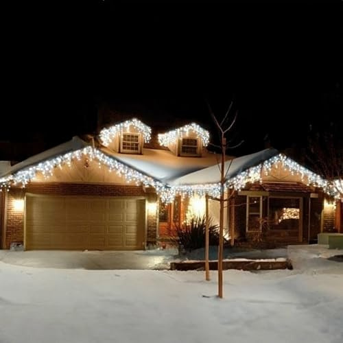Christmas Connectable Icicle string Lights Outdoor Waterproof with 8 Multi-Function, Timer & Memory (Bright White, 20m)