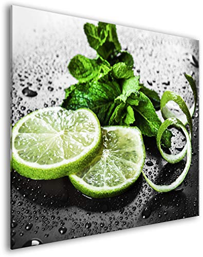 murando Glass Splashback for Kitchen Backsplash Cooker Protector Tempered Glass Decorative Wall Art Panel Heat Resistant Graphic 80x80 cm / 32x32 Lemon Mint Water Fruit j-B-0089-aq-a