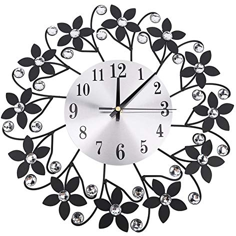 Wall Clock,Large Modern 3D Non Ticking Clock European Wrought Iron Wall Clock Big Fancy Decorative Clock for Living Room,Bedroom,Office Space Perfect Decorative