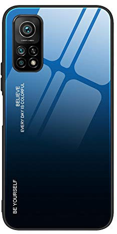 DEDUX Hülle für Xiaomi Mi 10T(10T Pro) 5G Handyhülle, Hülle Farbverlauf Glas und TPU Schutzhülle Case Cover für Xiaomi Mi 10T(10T Pro) 5G (Blau/Schwarz)