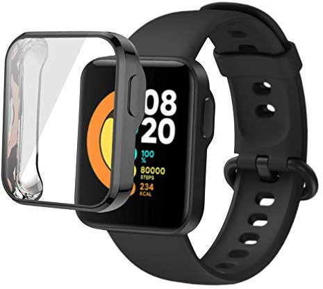 PaceBid Coque Compatible avec Xiaomi Mi Watch Lite, Tout Autour de Protection Housse en TPU Transparent de Protection Transparent Haute Définition pour Xiaomi Mi Watch Lite- Noir