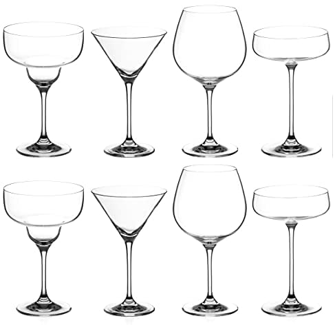 DIAMANTE 8 Piece Party Cocktail Glasses Set Bundle - Martinis | Gin Copas | Saucers | Margarita Glass - 2 of Each Premium Crystal